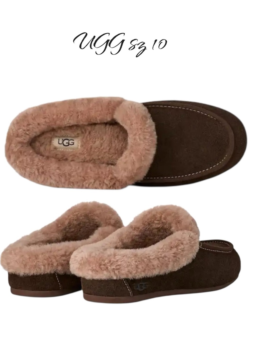 UGG Ansley Suede Mule Slippers Dusted Cocoa Fur Lined Size 10 NEW